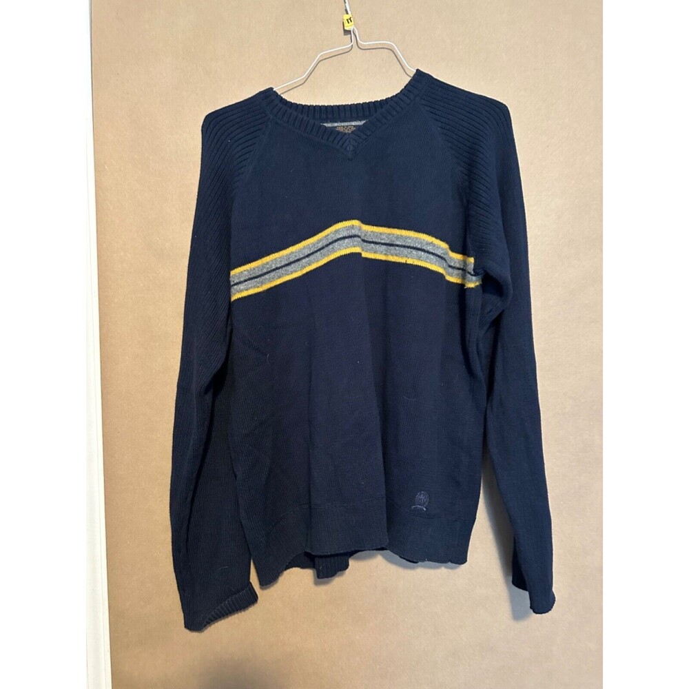 Vintage 90s Tommy Hilfiger Sweater Mens L Crew Neck Crest Long Sleeve Stripe